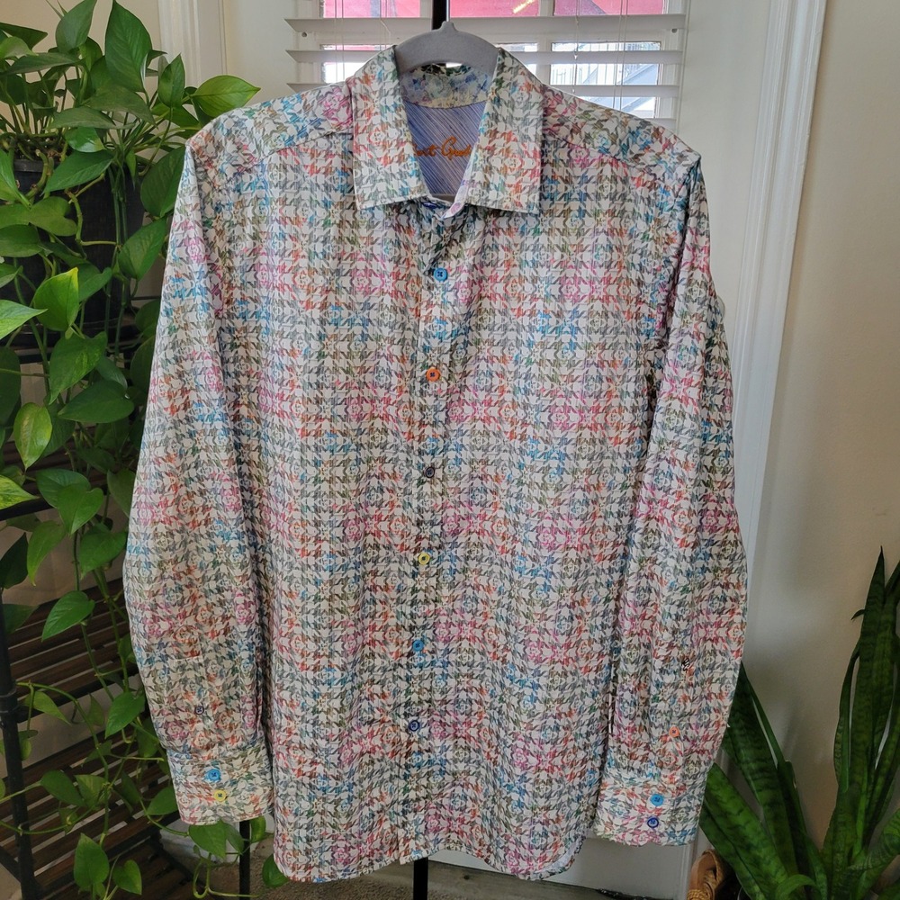 Robert Graham Mens Large Classic Fit Multicolor Geometric Button Down Shirt